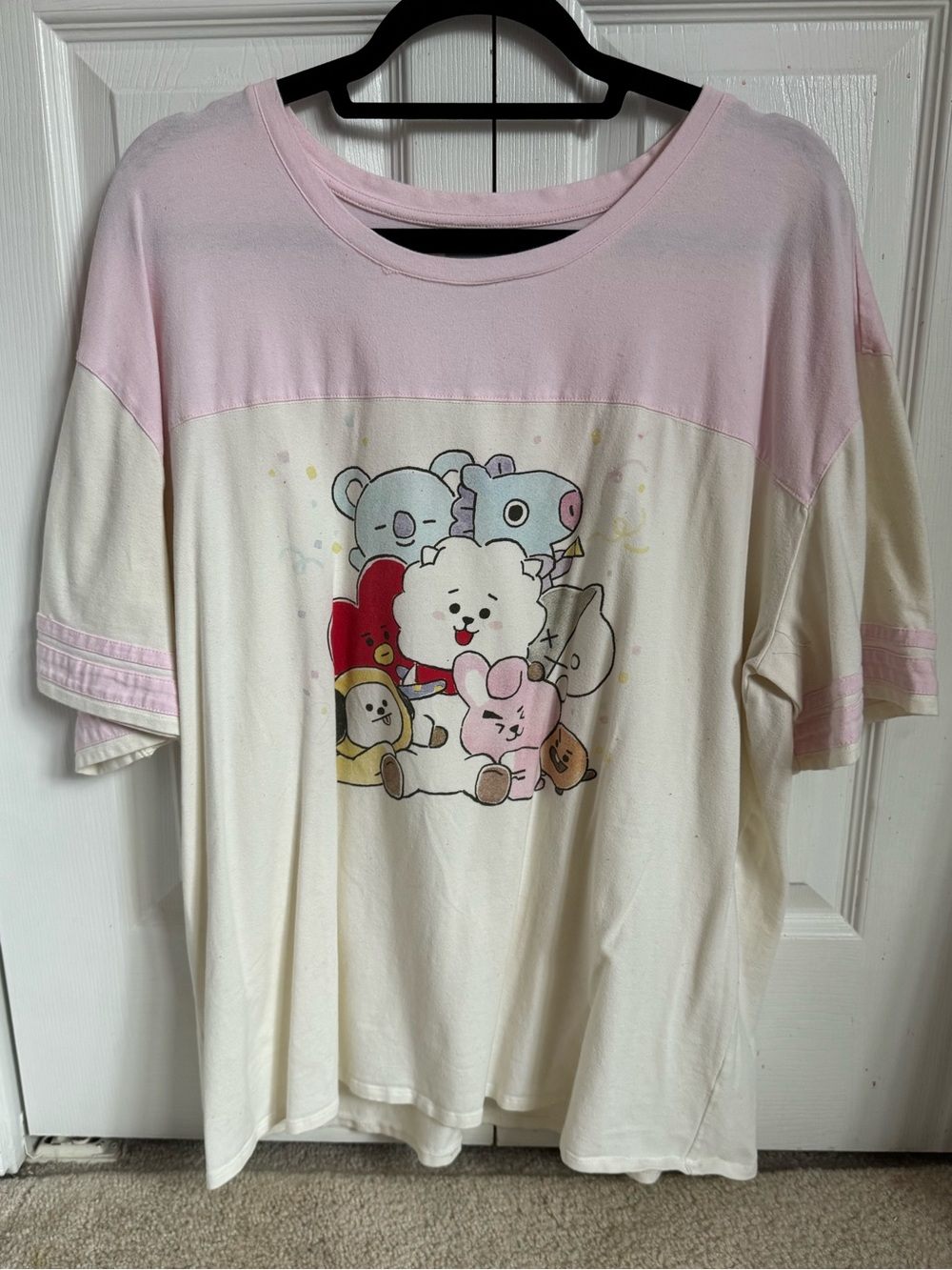 BT21 Oversized Pink and Cream Color Blocked T-Shirt